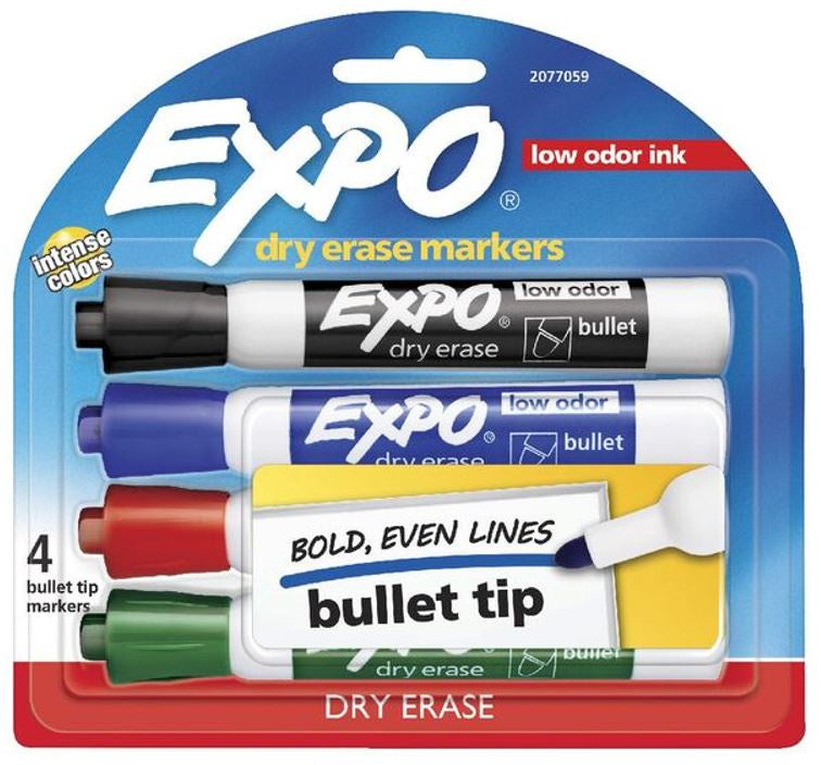Expo Dry Erase Whiteboard Marker Bullet Tip Assorted 4 Pack