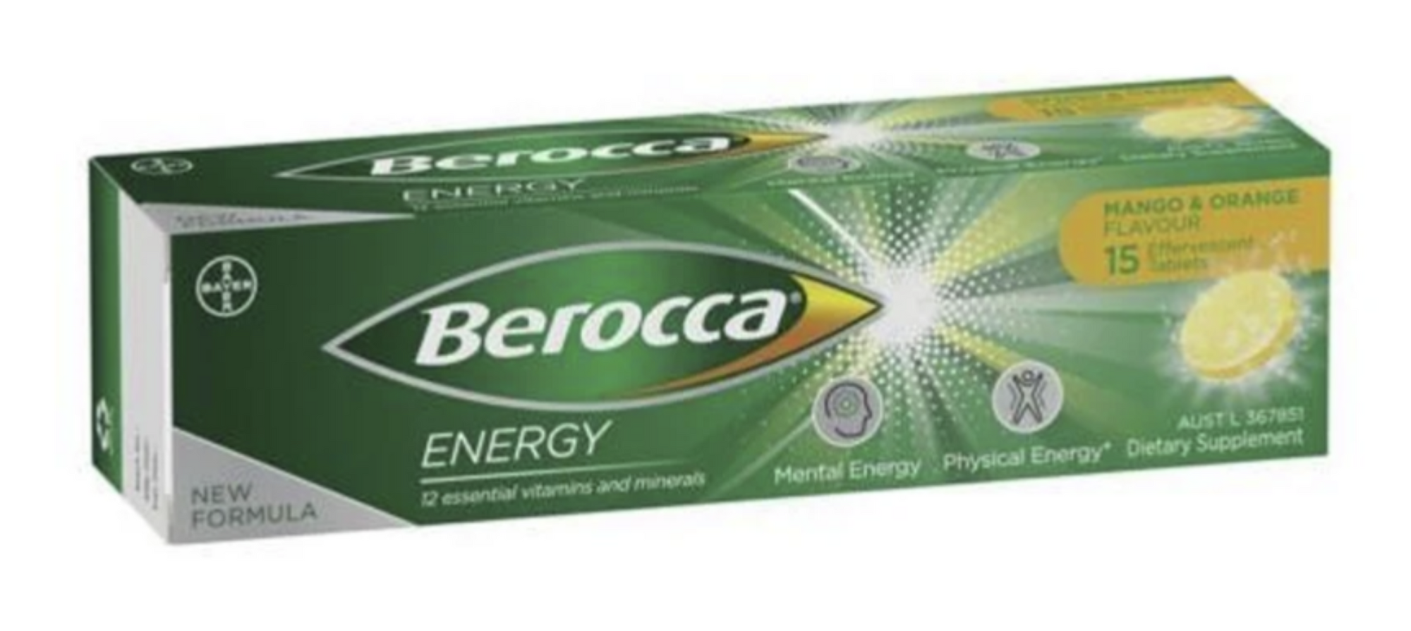 Berocca Energy Mango & Orange Effervescent Tablets 15 Pack