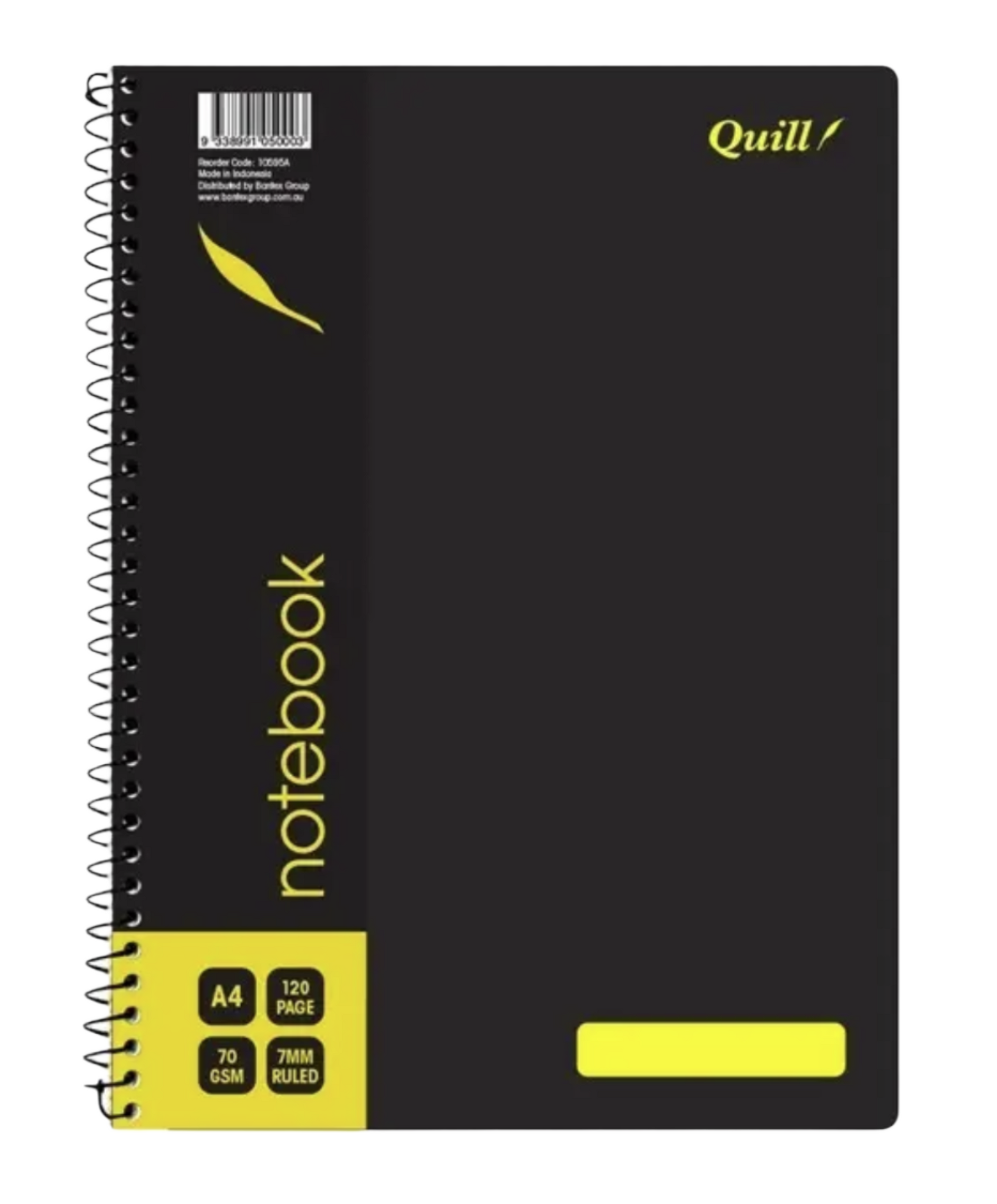 Quill Notebook A5 Side Spiral Black 200 Pages