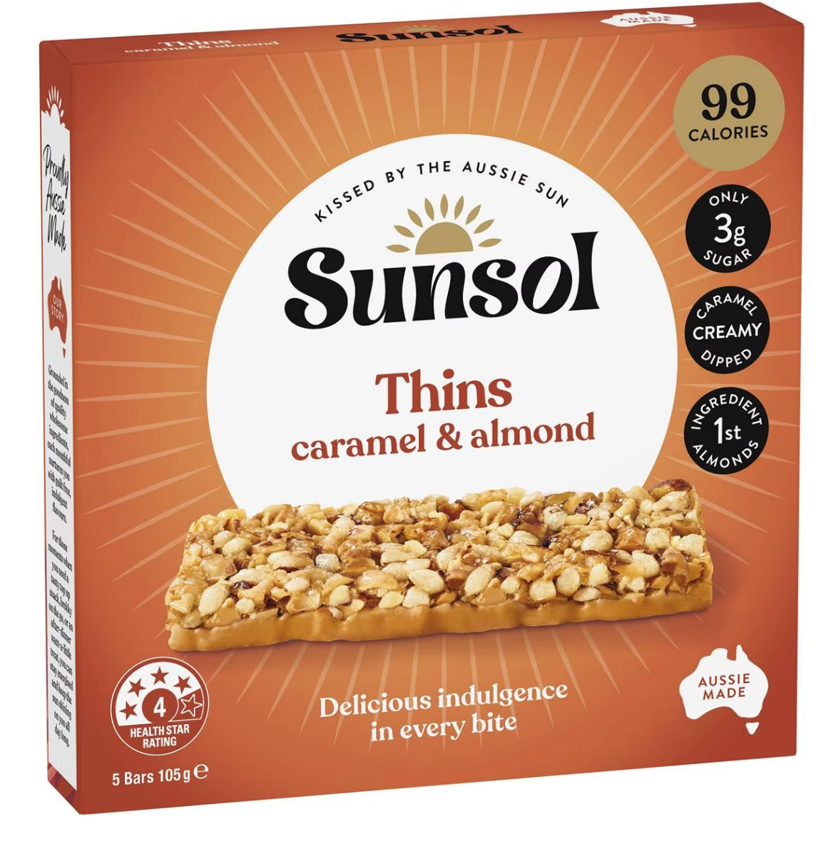 Sunsol Thins Caramel & Almond 105g