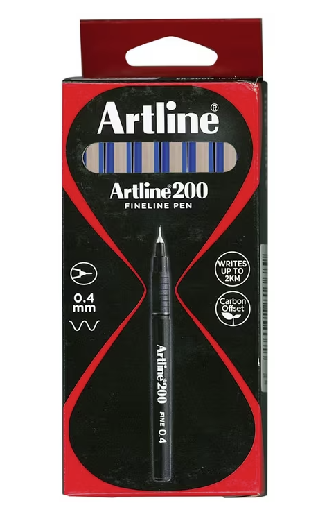 Artline 200 Fineline Pen 0.4mm Blue 12pk