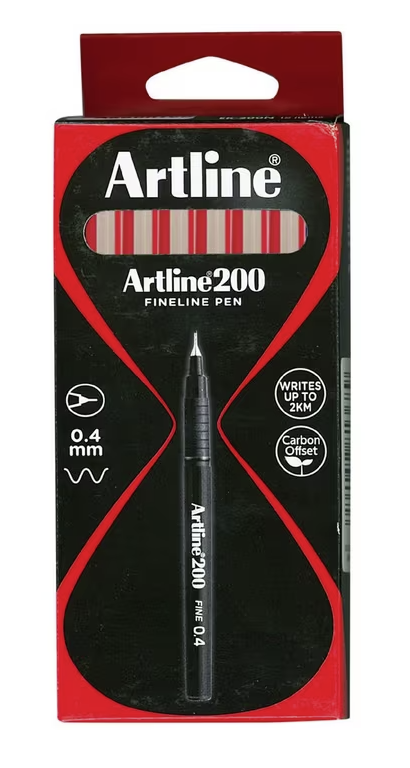 Artline 200 Fineline Pen 0.4mm Red 12pk